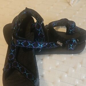 TEVA Black Sandals with Blue and Purple Accents, Size 11